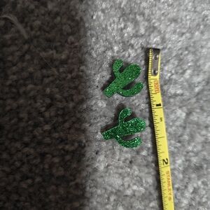 Green Glitter Cactus Earrings